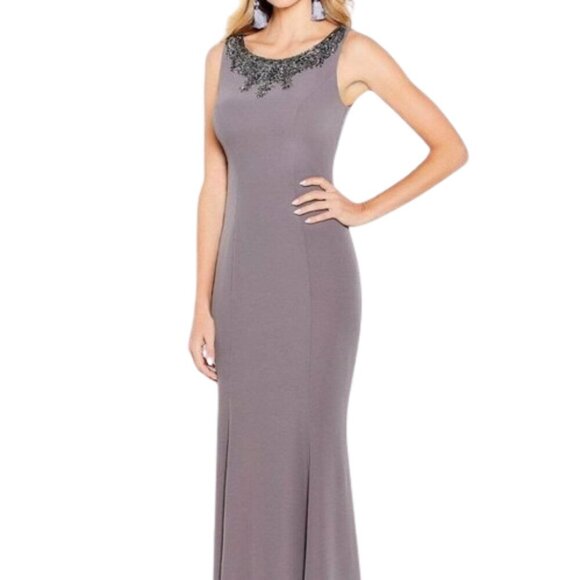NWT Cameron Blake 120621 Crepe/Beading Evening Dress Dark Mink size 6 - Picture 1 of 7